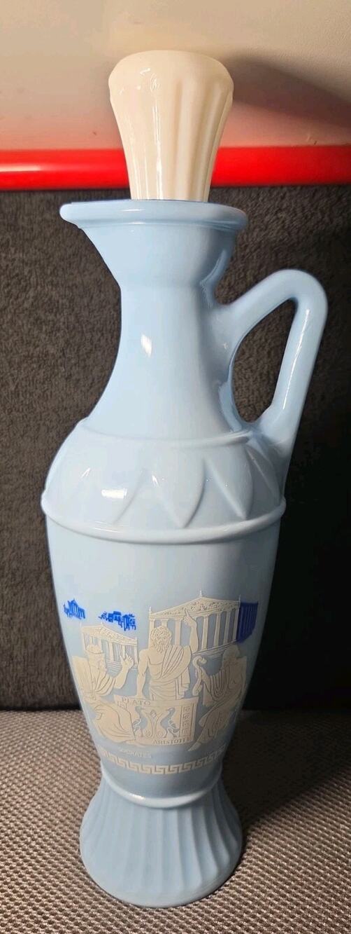 Vintage 1961 Jim Beam Grecian Blue Glass Plato Aristotle Socrates Decanter